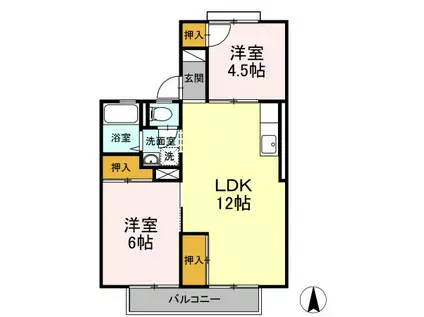 シティハウスれんげじ(2LDK/2階)の間取り写真