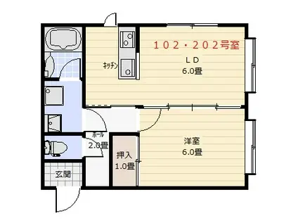 メイプル拾九番館(1DK/2階)の間取り写真