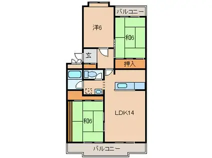 ヴィラ紀ノ川A棟(3LDK/1階)の間取り写真