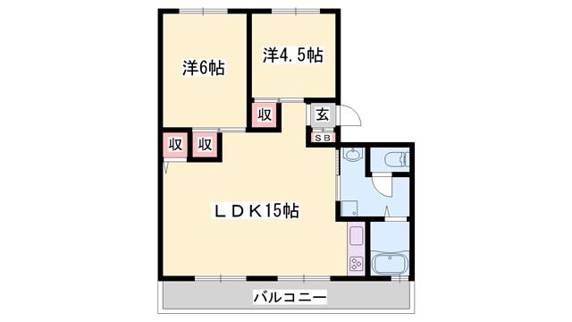 クローバー広畑才(2LDK/4階)の間取り写真