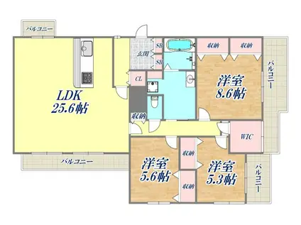 ドムス芦屋(3LDK/2階)の間取り写真