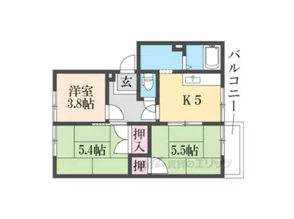 エトワール朝倉C(3K/2階)の間取り写真