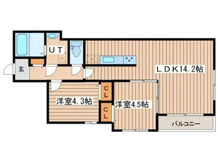 カサトレスVIII(2LDK/4階)の間取り写真