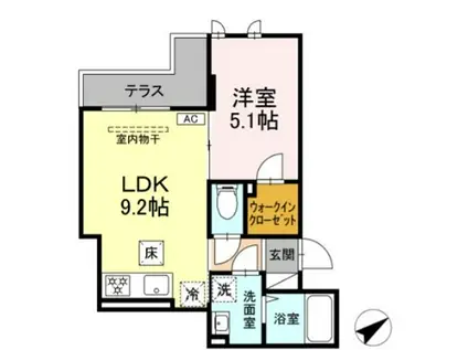 D TRIBUTE西谷(1LDK/1階)の間取り写真