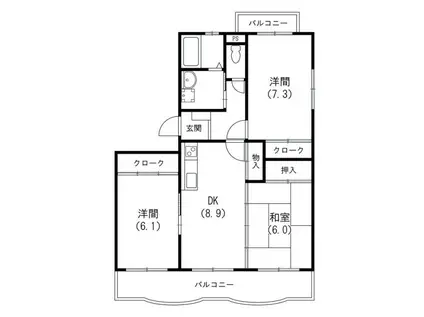 エクレールB(3DK/1階)の間取り写真