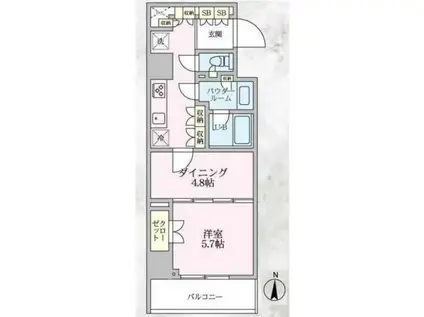 GENOVIA両国VIGREEN VEIL(1DK/12階)の間取り写真