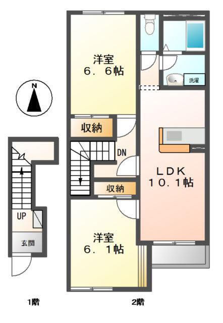 アシューレ(2LDK/2階)の間取り写真