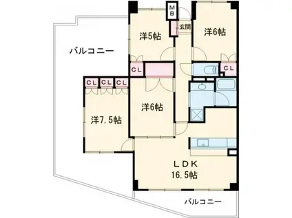 グランコート富雄(4LDK/5階)の間取り写真