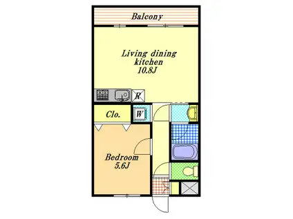 ハピネス田中Ⅱ(1LDK/3階)の間取り写真
