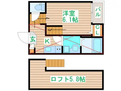 ハーモニーテラス越路II(1K/1階)の間取り写真