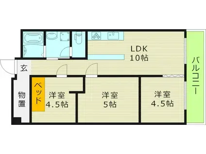 シャトー三愛(3LDK/10階)の間取り写真