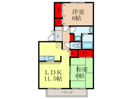 八王寺レジデンス(2LDK/1階)の間取り写真