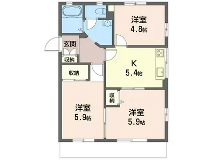 リバー・コート 積水ハウスシャーメゾン(3DK/1階)の間取り写真