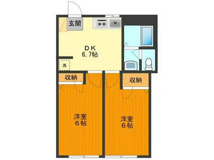 サニーハイム(2DK/2階)の間取り写真