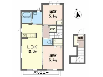 シャーメゾン横黒 B棟(2LDK/2階)の間取り写真