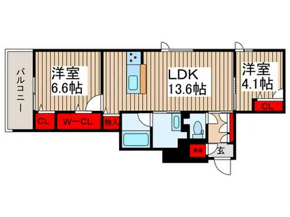 セルディーナ天神(2LDK/2階)の間取り写真