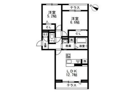 フルール(2LDK/3階)の間取り写真
