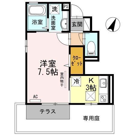 エスポワール(1K/1階)の間取り写真