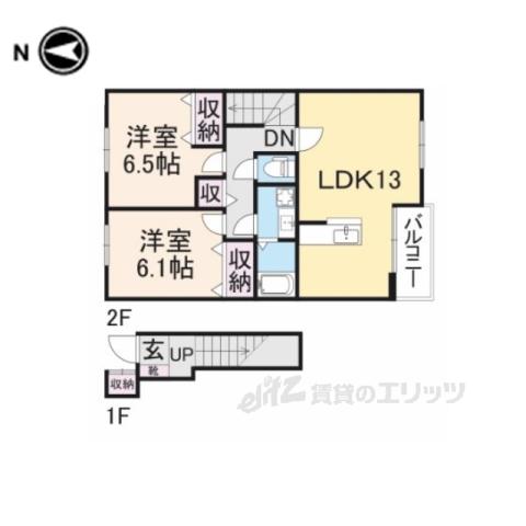 ドゥ メゾンB(2LDK/2階)の間取り写真