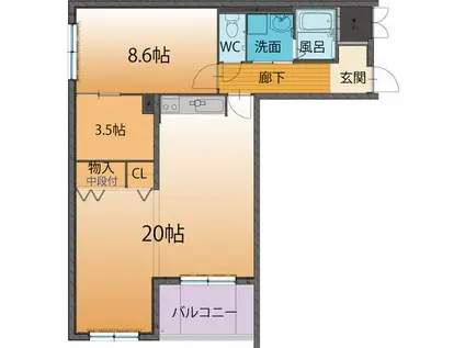 ベーシックマンションII(1LDK/3階)の間取り写真