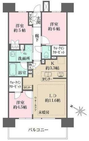 JR京浜東北線 さいたま新都心駅 徒歩9分 19階建 築3年(3LDK/11階)の間取り写真