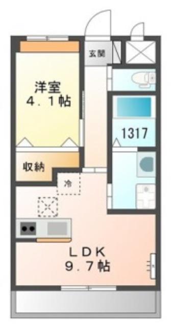 ユニヴェール(1LDK/1階)の間取り写真