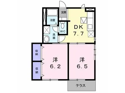 オーブリーK(2DK/1階)の間取り写真