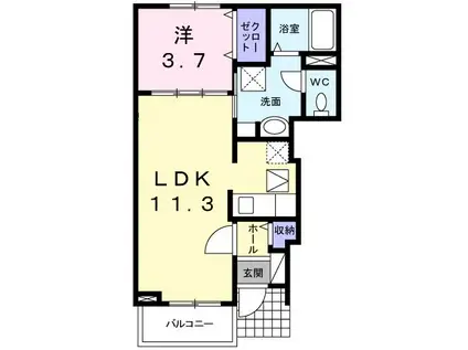 カレントガーデンC(1LDK/1階)の間取り写真
