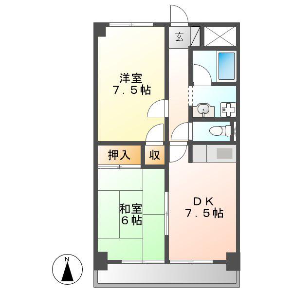 コスモハイム七番町(2DK/12階)の間取り写真