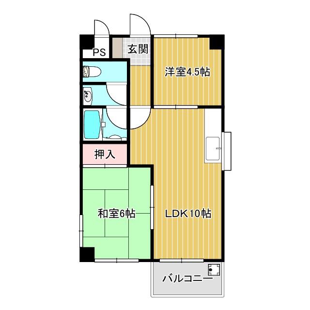 ベネフィス粟津(2LDK/4階)の間取り写真