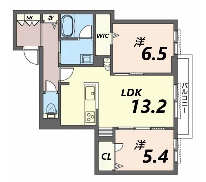 ルナソレイユ(2LDK/2階)の間取り写真