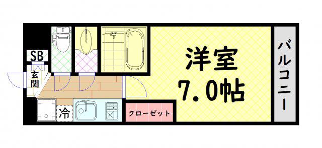 LUXE西長堀(1K/6階)の間取り写真
