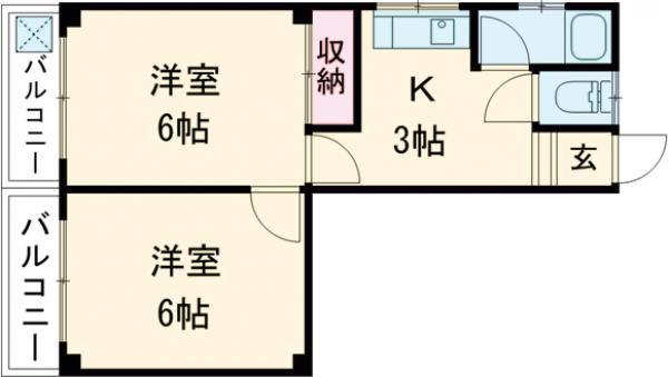 鴨部アパート(2K/2階)の間取り写真