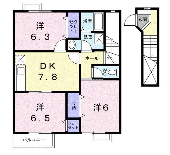 イーストワン(3DK/2階)の間取り写真
