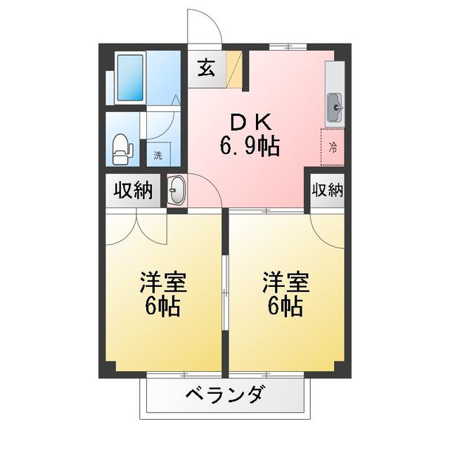 ファインシティ B(2DK/2階)の間取り写真