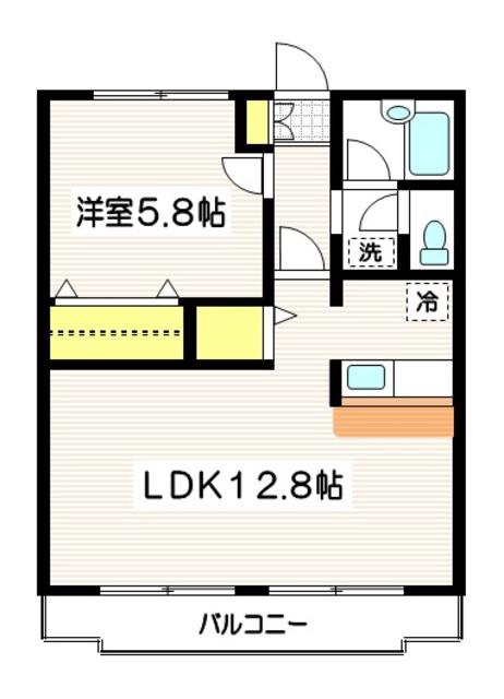 ハイブリッヂ(1LDK/1階)の間取り写真