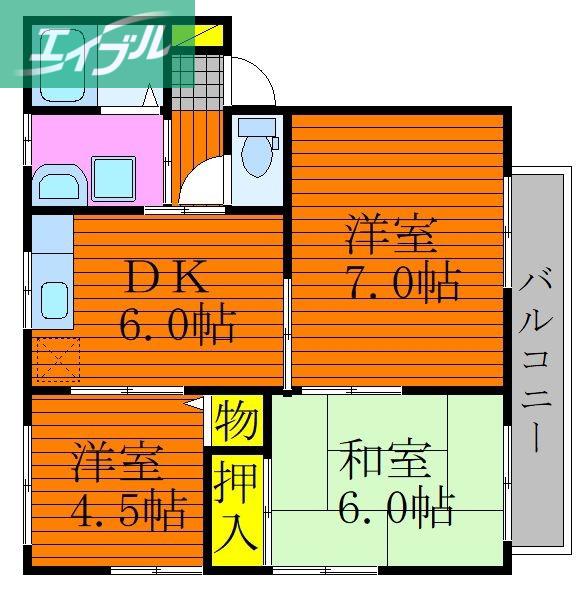 ヴィラメリー(3DK/2階)の間取り写真