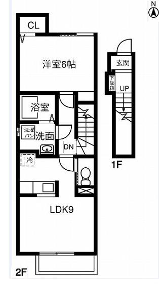 プラッサムコート大留(1LDK/2階)の間取り写真