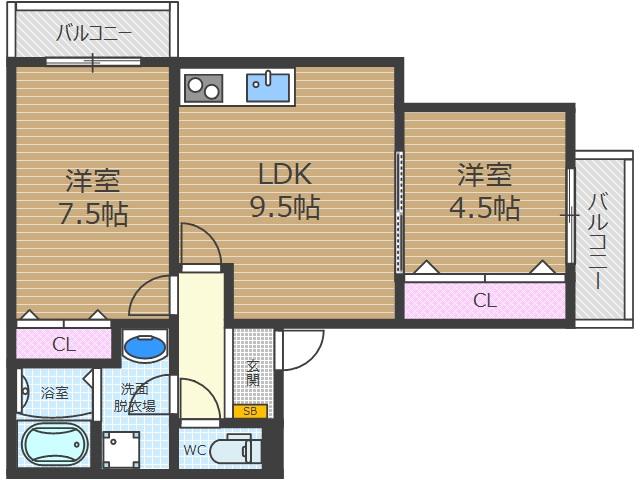 EIJU吹田南正雀(2LDK/2階)の間取り写真
