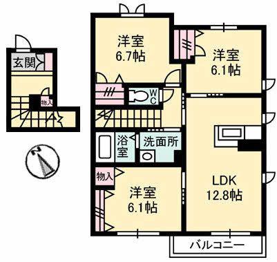 ラフィネB棟(3LDK/2階)の間取り写真