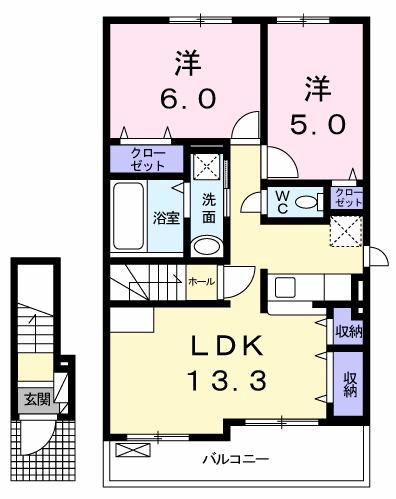 メゾンブローテ F棟(2LDK/2階)の間取り写真
