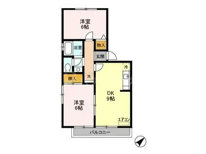 フラット松飛台B棟(2DK/2階)の間取り写真