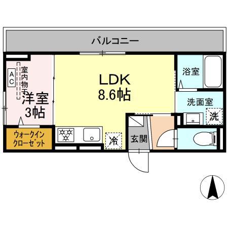 ディー パイナ松見町(1LDK/2階)の間取り写真