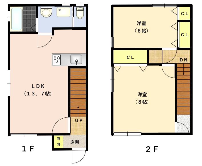 テニメントハウスB(2LDK/1階)の間取り写真