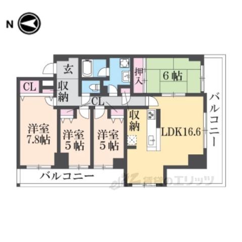 メゾンドール瀬田公園都市1番館(4LDK/5階)の間取り写真