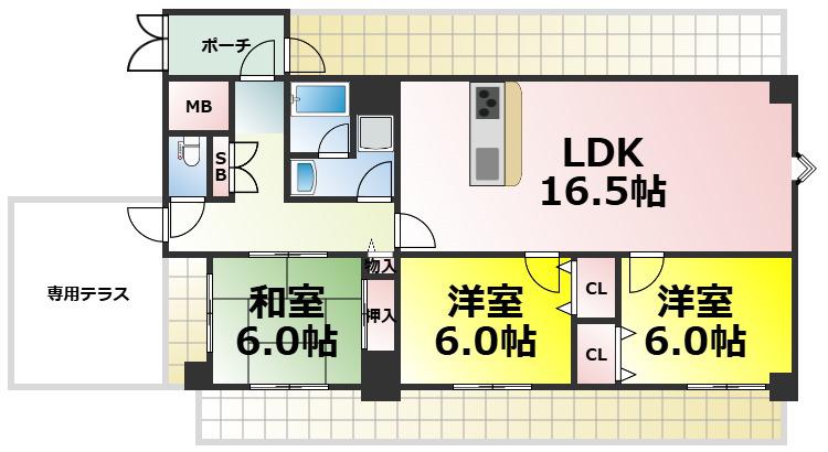 エルセレーノ九条(3LDK/8階)の間取り写真