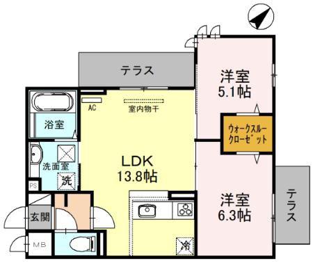 ベルエトワールJ(2LDK/1階)の間取り写真