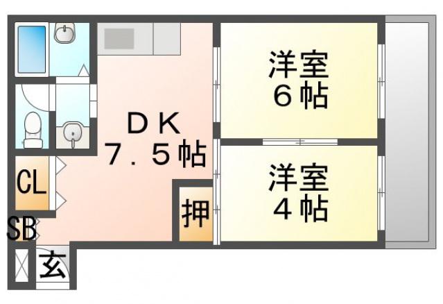 アパートメント吹田II(2DK/3階)の間取り写真