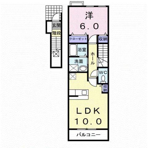 エクセル ウイング(1LDK/2階)の間取り写真