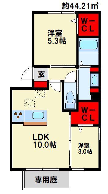 コモドカーサ(2LDK/1階)の間取り写真